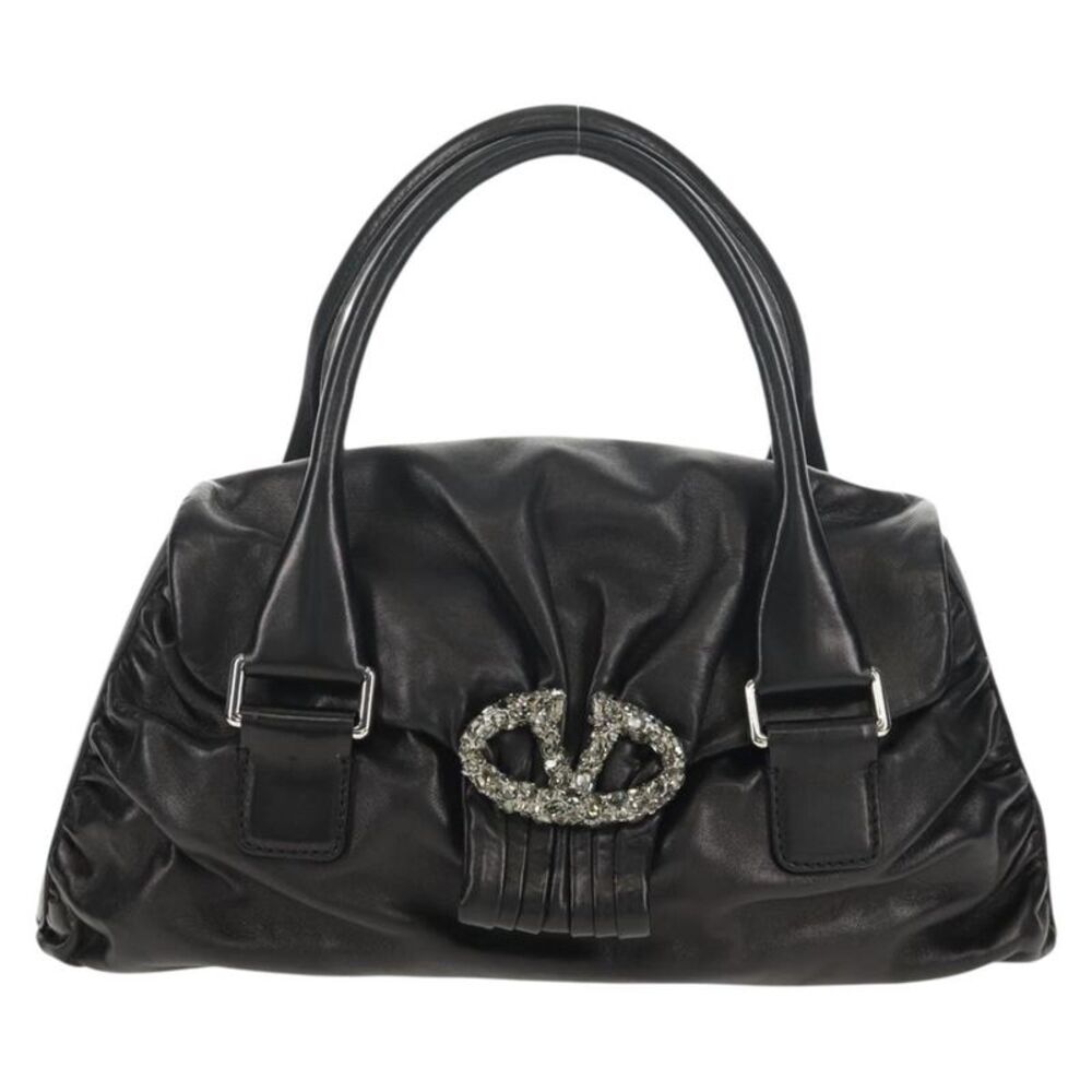 Valentino Garavani Histoire Tote Leather And Strass Black Leather Shoulder Bag